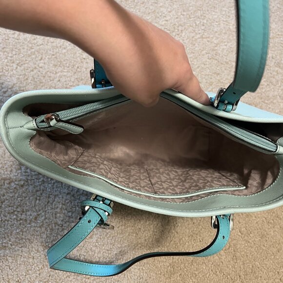 Michael Kors Medium Jet Set Snap Pocket Tote, Teal/Blue - Picture 9 of 12